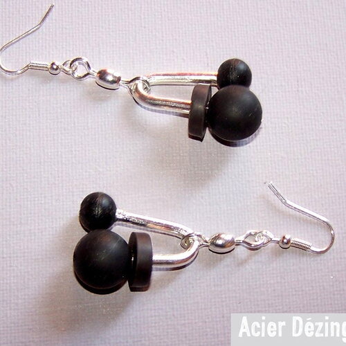 Boucles d'oreilles acier dézingué plaquées argent "cosmique", argent et silicone, bijoux uniques, création de bijoux en argent, carolune