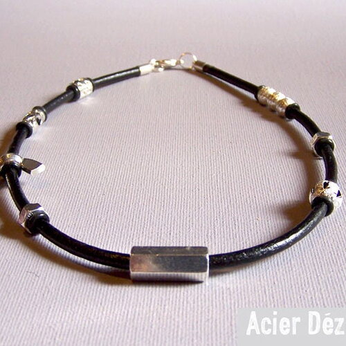 Collier ras de cou fin acier dézingué cuir et perles plaqué argent haute qualité bijoux uniques création de bijoux collier création carolune
