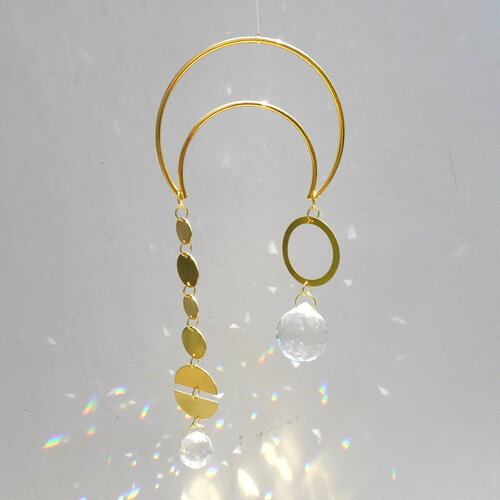 Attrape soleil eclipse, 2 boules cristal, doré et transparent, à suspendre pour illuminer votre maison, suncatcher feng shui,