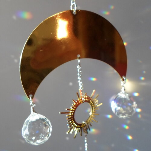 Attrape soleil lune soleil, 3 boules cristal, doré et transparent, à suspendre pour illuminer votre maison, suncatcher feng shui à suspendre