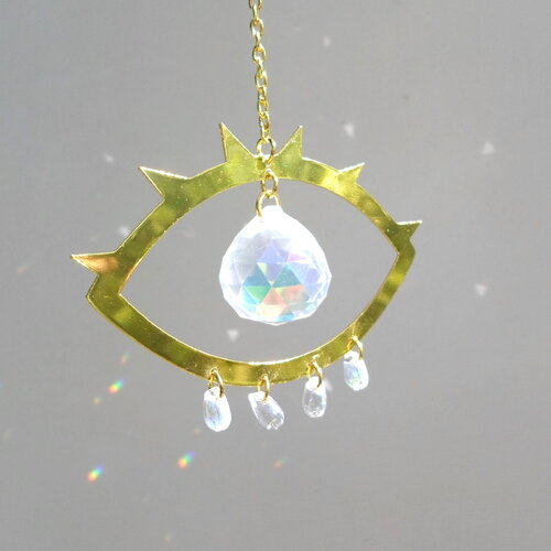 Feng shui attrape soleil suncatcher oeil boule cristal plus 20 mm, doré et transparent, à suspendre pour illuminer votre maison, arc en ciel