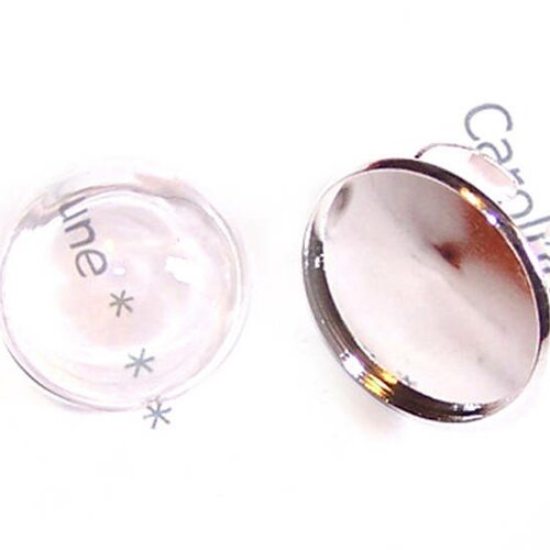 Kit bague demie sphère en verre 25 mm et support de petit serti plaqué argent 