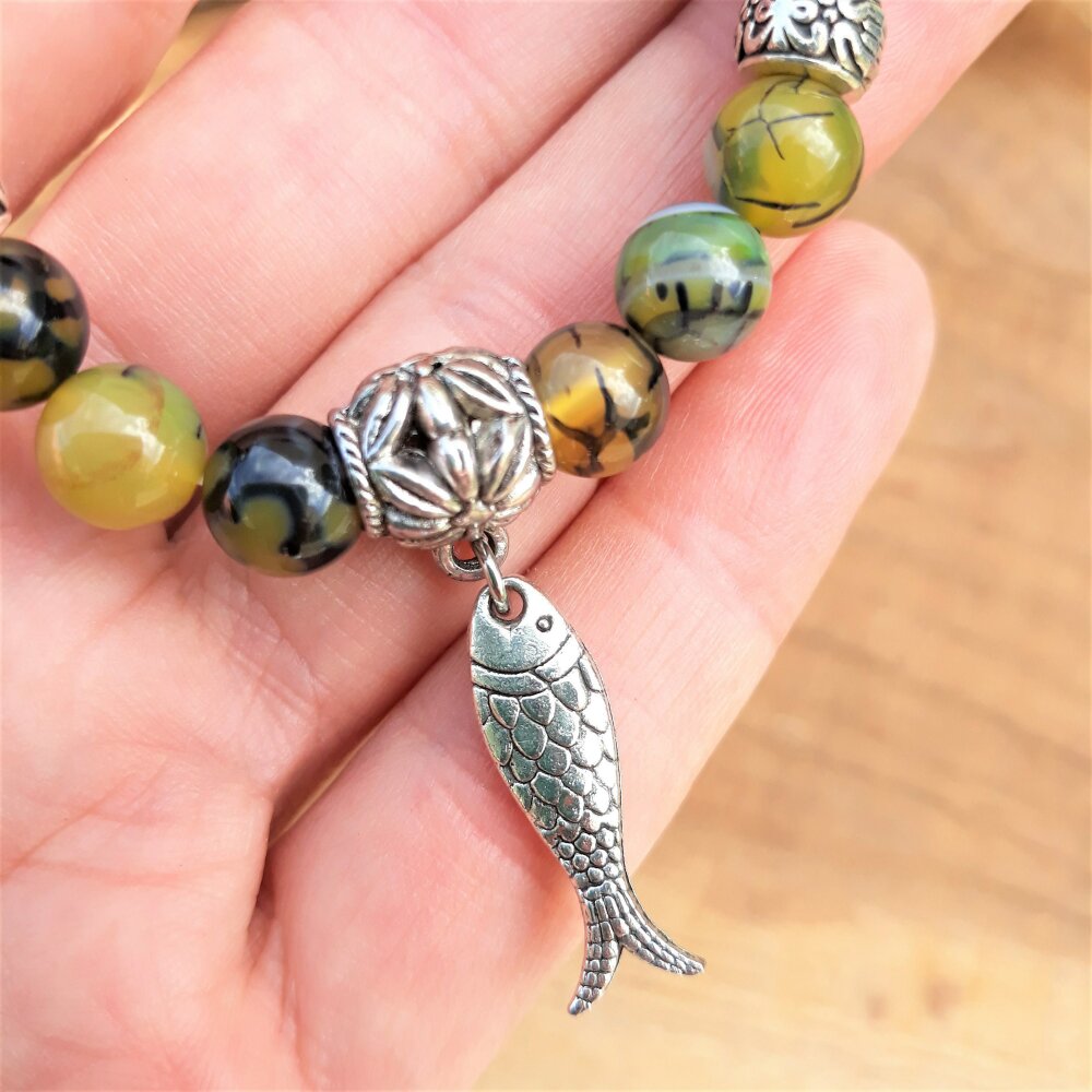 Bracelet agate veine de dragon femme – fait main france/ pierre naturelle /  poisson amour france cadeau valentin fête mère noël - Un grand marché