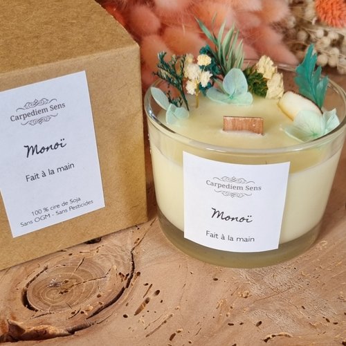 Bougie artisanale parfumée à la cire de soja, bougie parfumée, fleur séchées