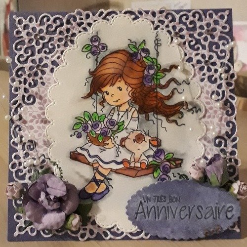 Carte D Anniversaire Fille Et Chiot Violette Un Grand Marche