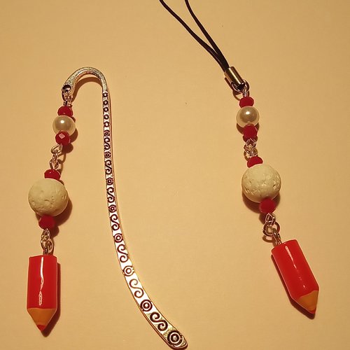 Duo marque-page & bijou de sac "petit crayon rouge"