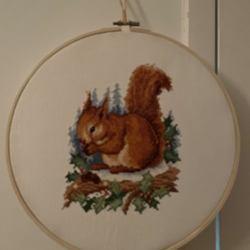 Tambour brodé : l'écureuil
