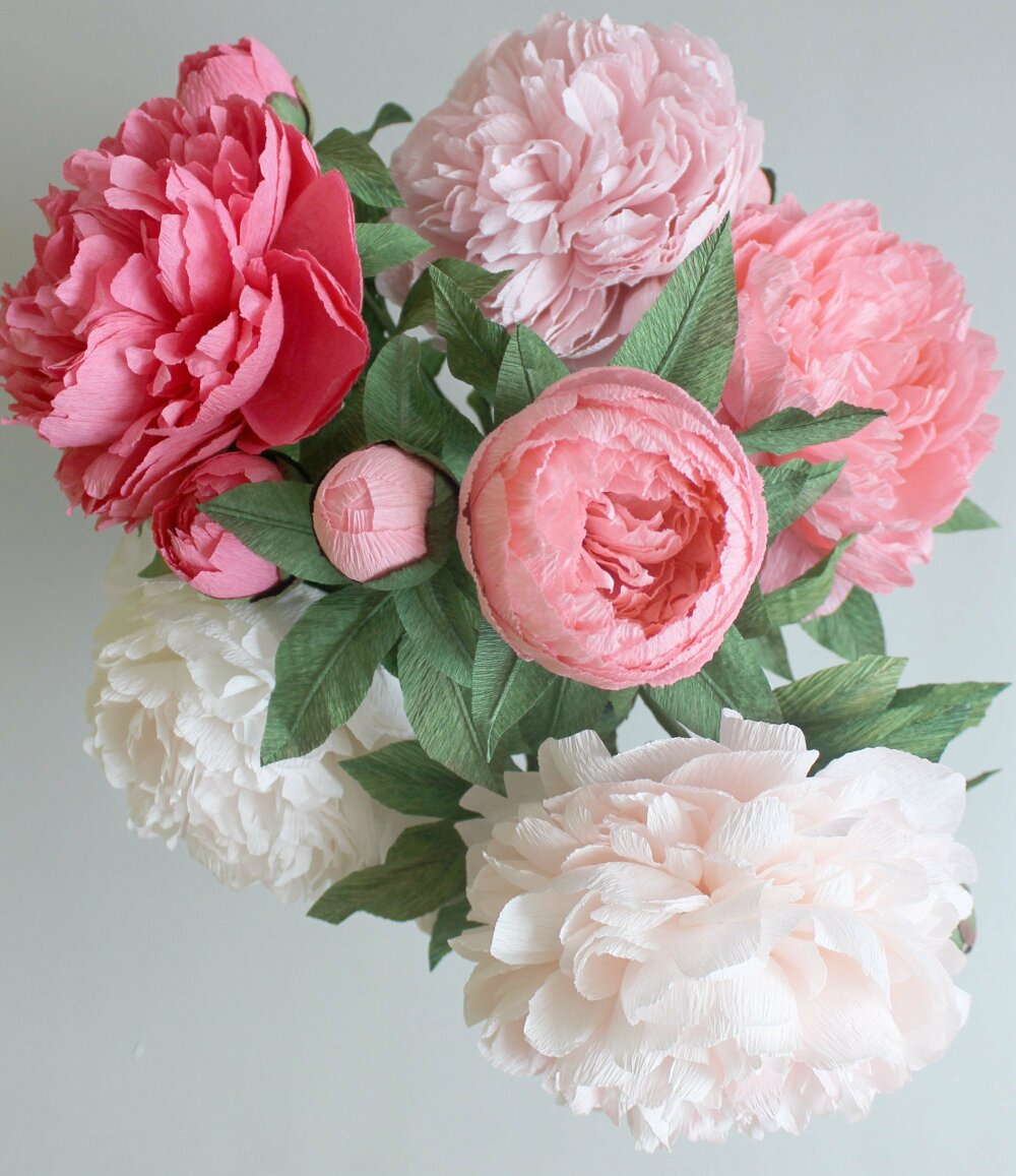 Bouquet De Pivoines En Papier Fleurs De Mariage En Papier Douces Fleurs En Rose Et Blanc Decor De Fleurs De Mariee Un Grand Marche