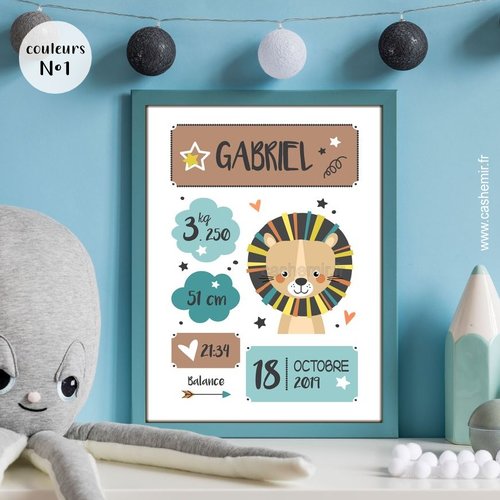 Affiche De Naissance Personnalisee Garcon Lion Cadeau De Naissance Bebe Poster Prenom Enfant Impression Un Grand Marche