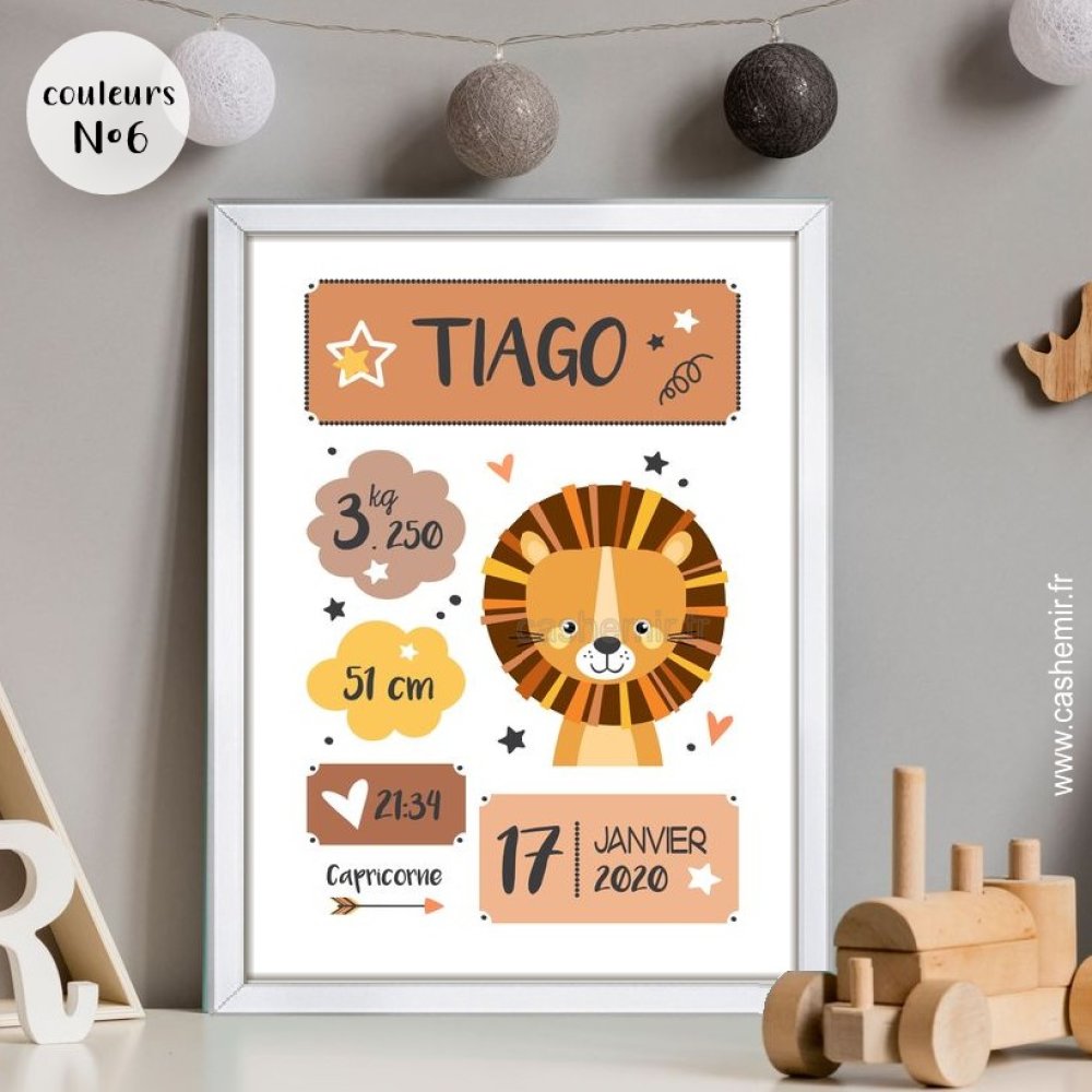 Affiche De Naissance Personnalisee Garcon Lion Cadeau De Naissance Bebe Poster Prenom Enfant Impression Un Grand Marche