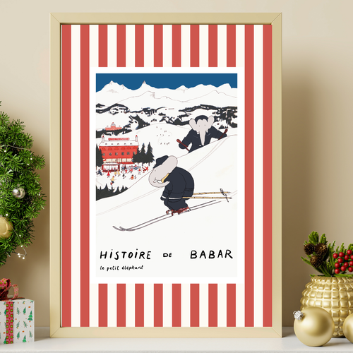 Affiche a4 ou a3 - babar fait du ski en suisse