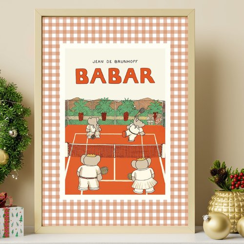 Affiche a4 ou a3 de babar joue au tennis