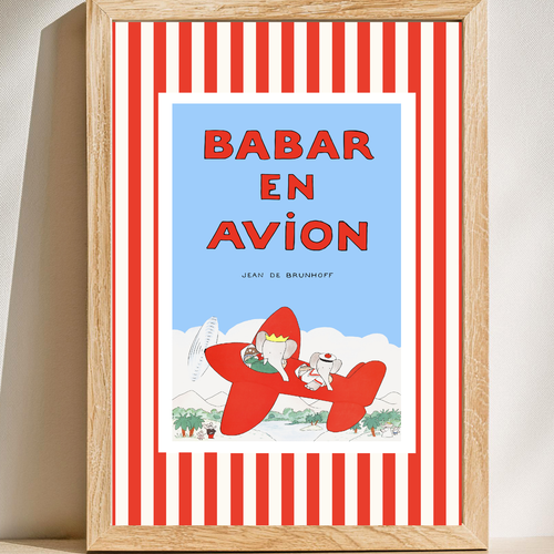 Affiche a4 ou a3 - babar en avion