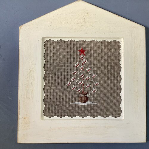 Broderie de noël encadrée -broderie fine avec cadre sapin/décoration de noël