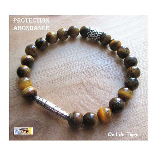 Bracelet œil de tigre, "protection-accomplissement", bracelet lithothérapie, pierre naturelle, œil de tigre, perles