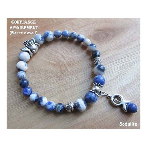 Bracelet sodalite, "confiance-apaisement", bracelet lithothérapie, pierre naturelle, perles, poisson