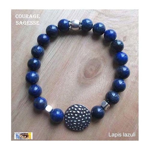Bracelet lapis lazuli, "courage-sagesse", bracelet lithothérapie, pierre naturelle, perles