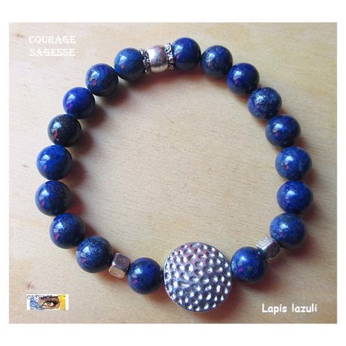 Bracelet lapis lazuli, "courage-sagesse", bracelet lithothérapie, pierre naturelle, perles