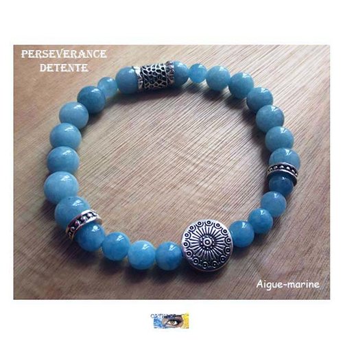 Bracelet aigue-marine, "persévérance-détente" , bracelet lithothérapie, pierre naturelle, perles, bijou litho