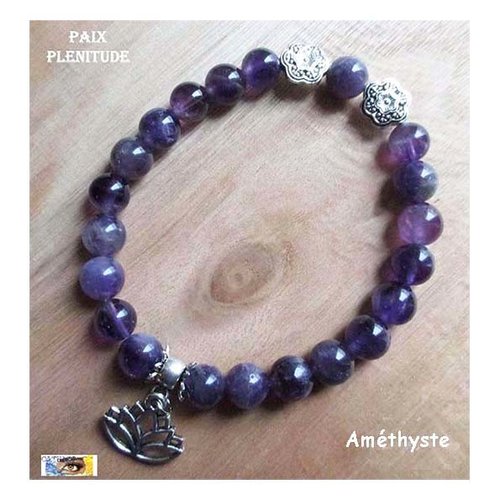 Bracelet améthyste, "paix-plénitude", bracelet lithothérapie, pierre naturelle, perles, améthyste