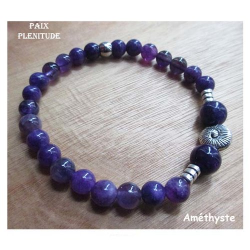 Bracelet améthyste, "paix-plénitude", bracelet lithothérapie, pierre naturelle, perles, améthyste