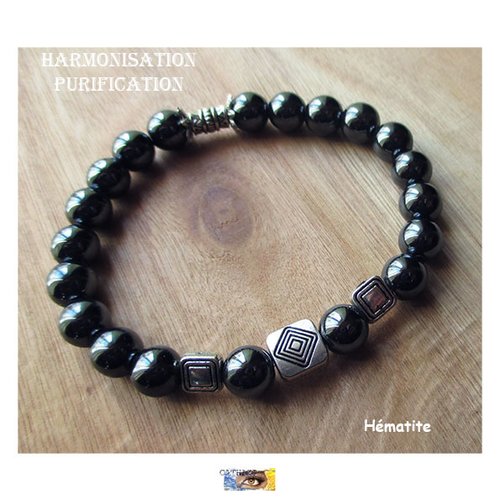 Bracelet hématite,  "harmonisation-purification", bracelet lithothérapie, pierre naturelle, perle, bijou zen
