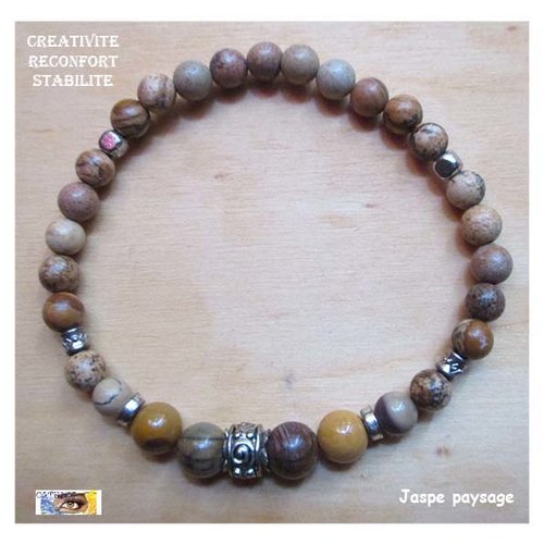 Bracelet jaspe paysage, "créativité-réconfort-stabilité", pierre naturelle, bracelet lithotherapie, perles