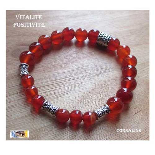 Bracelet cornaline,  "vitalité-positivité", bracelet lithothérapie, pierre naturelle, perles, cornaline