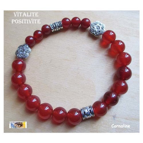 Bracelet cornaline,  "vitalité-positivité", bracelet lithothérapie, pierre naturelle, perles, cornaline