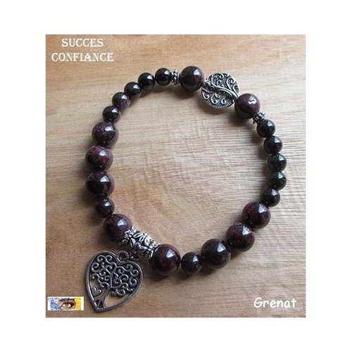 Bracelet grenat, "succès-confiance", bracelet lithothérapie, pierre naturelle, perles, arbre de vie
