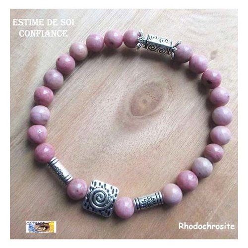 Bracelet rhodochrosite, "compassion-estime de soi-confiance" , bracelet lithothérapie, pierre naturelle, perles, bijou zen