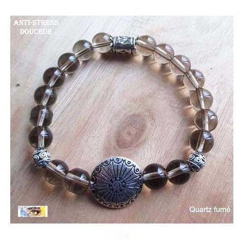 Bracelet quartz fumé, "anti-stress-relaxation-douceur", bracelet lithothérapie, pierre naturelle, bijou litho
