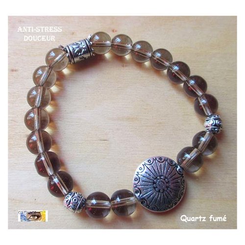 Bracelet quartz fumé, "anti-stress-relaxation-douceur", bracelet lithothérapie, pierre naturelle, bijou litho