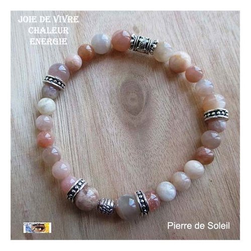 Bracelet "joie de vivre-chaleur-energie" pierre de soleil, perles naturelles, pierre, bracelet lithothérapie