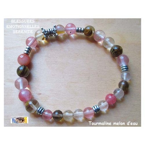 Bracelet tourmaline melon d'eau, "blessures émotionnelles-sérénité ", bracelet lithothérapie, pierre naturelle, perles