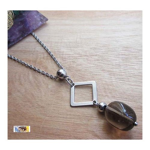 Chaîne quartz fumé, "anti-stress-douceur-générosité", chaine pierre, chaine lithothérapie, bijou design, perles