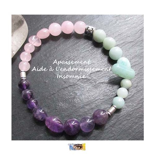 Bracelet améthyste, amazonite, quartz rose "apaisement-insomnies", bracelet lithothérapie, pierre naturelle, perles, bijou zen