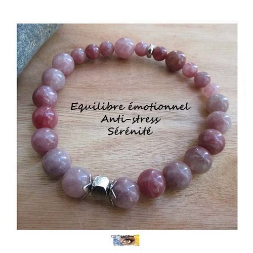 Bracelet lépidolite,  "equilibre émotionnel-sérénité-anti-stress", bracelet lithothérapie, pierre naturelle, perles, bracelet zen