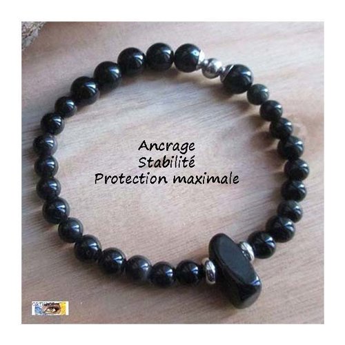 Bracelet obsidienne noire, "ancrage-protection maxi", bracelet lithothérapie, pierre naturelle, perles, acier