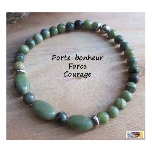 Bracelet jade néphrite,  "porte-bonheur-force-courage", bracelet lithothérapie, pierre naturelle, perles, bijou zen, acier