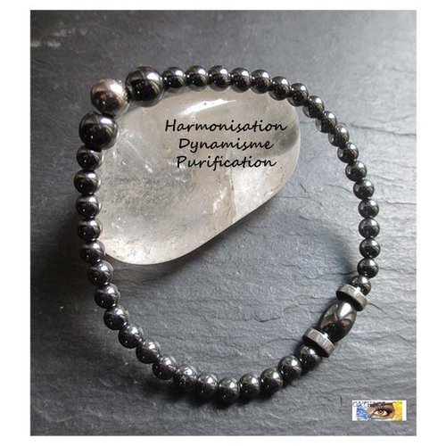 Bracelet hématite,  "harmonisation-dynamisme-purification", bracelet lithothérapie, pierre naturelle, bijou pierre enfant, perles, acier