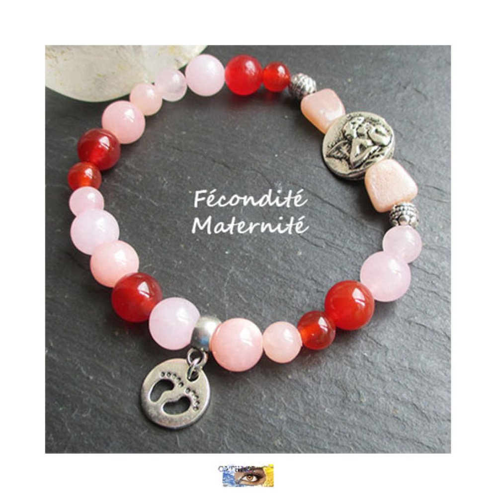 Bracelet - fécondité-maternité - pierre de lune, cornaline, quartz rose -  ange et pieds bébé bracelet pierre naturelle, bijou litho - Un grand  marché