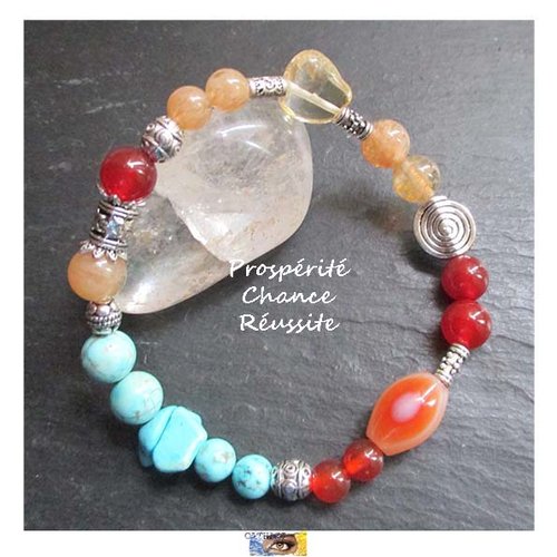 Bracelet - "prospérité-chance-réussite" cornaline, citrine, turquoise, bracelet lithothérapie, pierre naturelle, bijou ethnique
