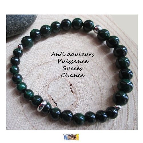 Bracelet malachite,  "anti-douleurs-puissance-succès-chance", bracelet lithothérapie, pierre naturelle, perles, acier