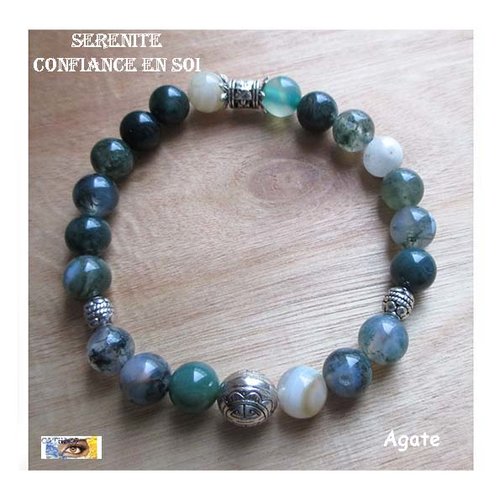 Bracelet agate, "sérénité-confiance en soi", bracelet lithothérapie, pierre naturelle, perles, bijou zen