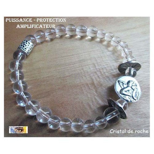 Bracelet cristal de roche ange,  "puissance-amplificateur", pierre naturelle, bracelet lithothérapie, perles, ange