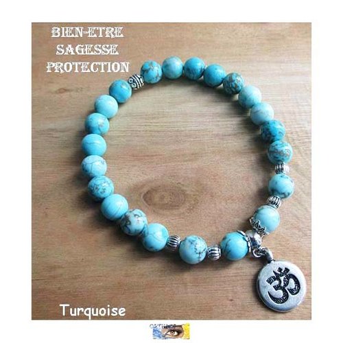 Bracelet turquoise, "bien-être-sagesse-protection", bracelet lithothérapie, pierre naturelle, perles, turquoise