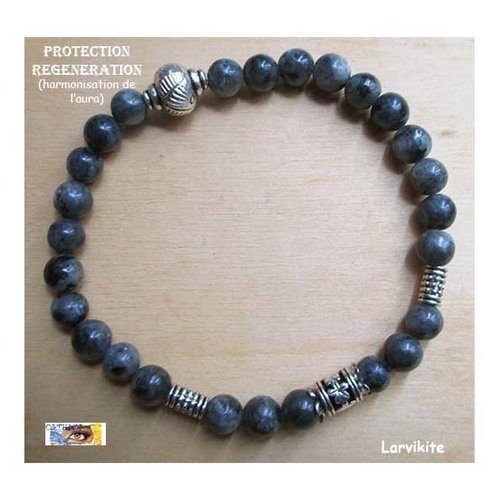 Bracelet "protection-régénération-harmonisation de l'aura" - larvikite, bracelet lithothérapie, pierre naturelle, perles