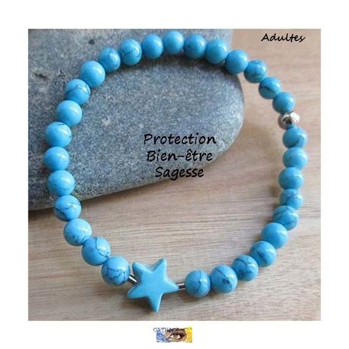 Bracelet "protection-bien-être-sagesse" - howlite, bracelet lithothérapie, pierres naturelles, bijou pierre