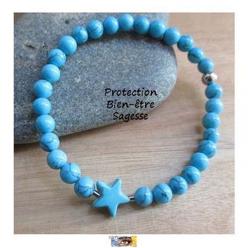 Bracelet "protection-bien-être-sagesse" - turquoise, howlite, bracelet lithothérapie, pierres naturelles, bijou pierre